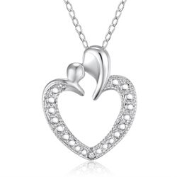 Sterling Silver Mother and Child Heart Necklace